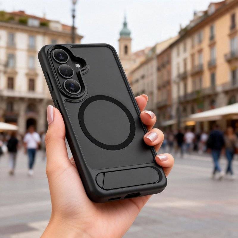 Magsafe Калъф с Поставка за Samsung S26 Plus, Tech-Protect Magrack Case, Черен (6)