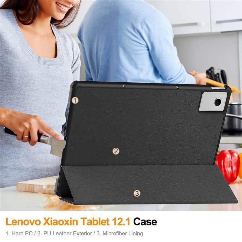 Калъф за Lenovo Idea Tab Plus 12.1 TB-361, Tri-Fold Leather Case, Черен (8)