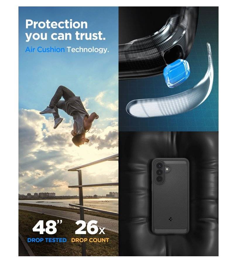Противоударен Калъф за Samsung A57, Spigen Rugged Armor Case, Черен (11)