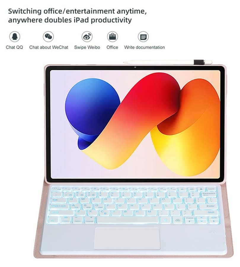 Калъф с Клавиатура за Xiaomi Redmi Pad 2 Pro 12.1", Keyboard+TouchPad Backlit Case, Розов (5)