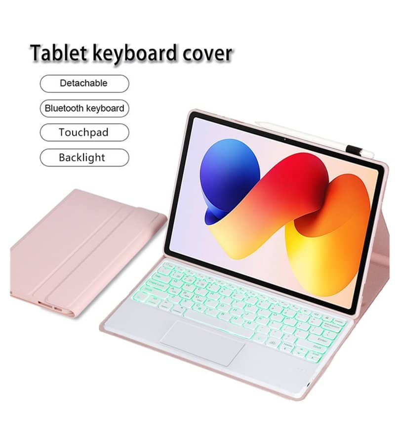 Калъф с Клавиатура за Xiaomi Redmi Pad 2 Pro 12.1", Keyboard+TouchPad Backlit Case, Розов (6)