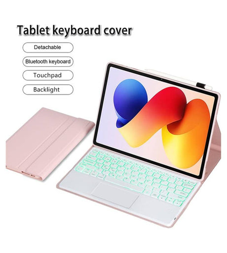 Калъф с Клавиатура за Xiaomi Redmi Pad 2 Pro 12.1", Keyboard+TouchPad Backlit Case, Розов (6)