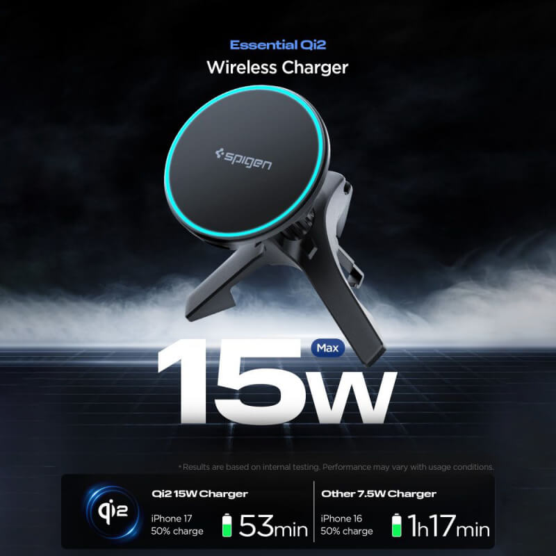 MagSafe Зарядно за Кола, Spigen EV15MAQ Wireless Car Charger Essential 15w, Черен (7)