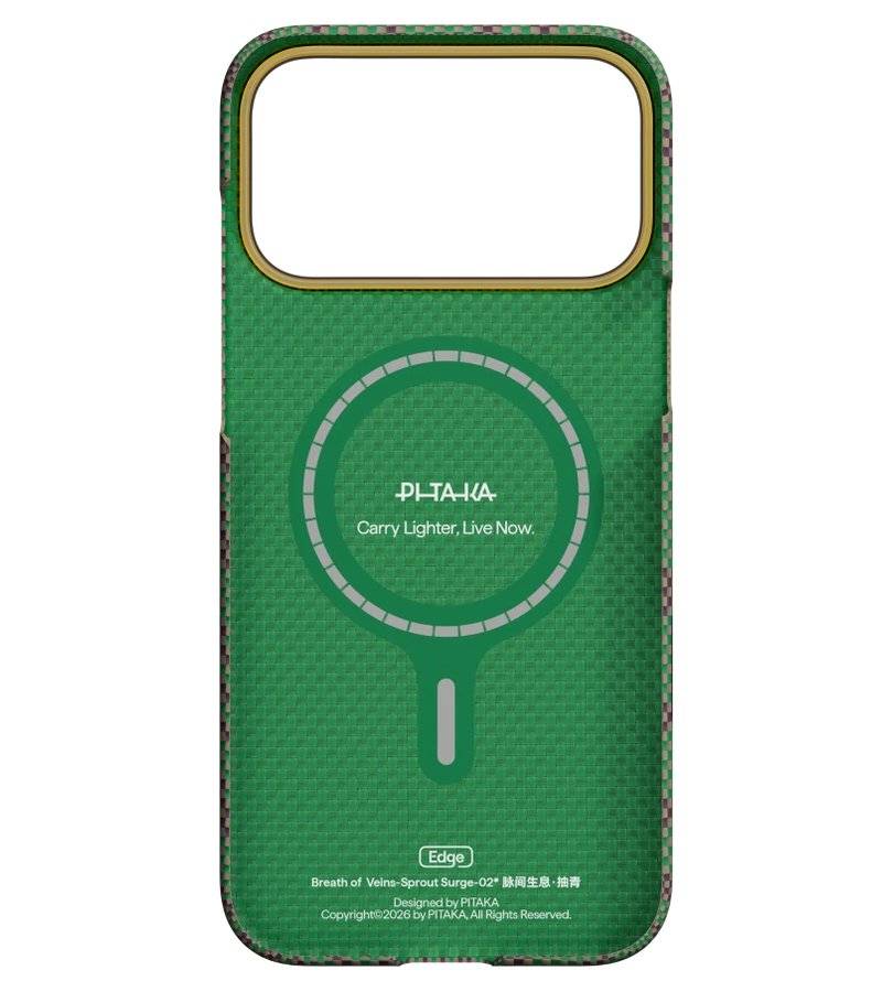 Magsafe Калъф за iPhone 17 Pro Max, Pitaka Edge Breath of Veins Case Sprout Surge, Зелен (3)