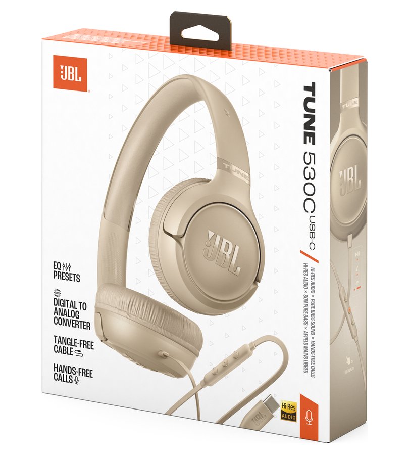 Слушалки с Кабел, JBL Tune 530C USB-C, Бежов (9)