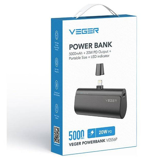 Външна батерия, Veger PlugOn Lightning 5000mAh 20W, Черен (10)