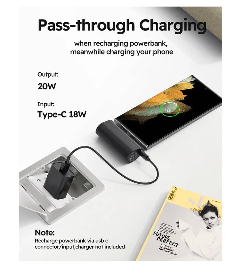 Външна батерия, Veger PlugOn USB-C 5000mAh 20W, Черен (6)