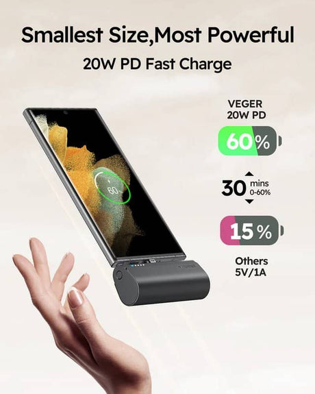 Външна батерия, Veger PlugOn USB-C 5000mAh 20W, Черен (8)