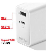Оригинално Зарядно с Кабел, OnePlus SuperVooc 120W Dual Ports GaN Power Adapter Kit Charger, Бял (3)