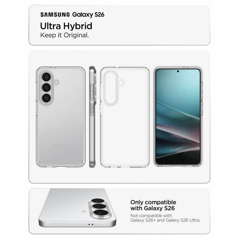 Противоударен Калъф за Samsung S26, Spigen Ultra Hybrid Case, Прозрачен (6)