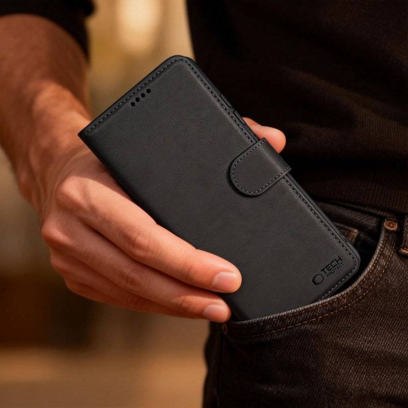 Кожен Калъф с Джобове за Samsung A57, Tech-Protect Wallet Book Case, Черен (6)