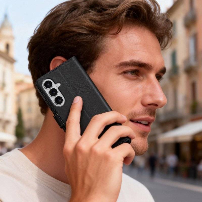 Кожен Калъф с Джобове за Samsung A57, Tech-Protect Wallet Book Case, Черен (8)