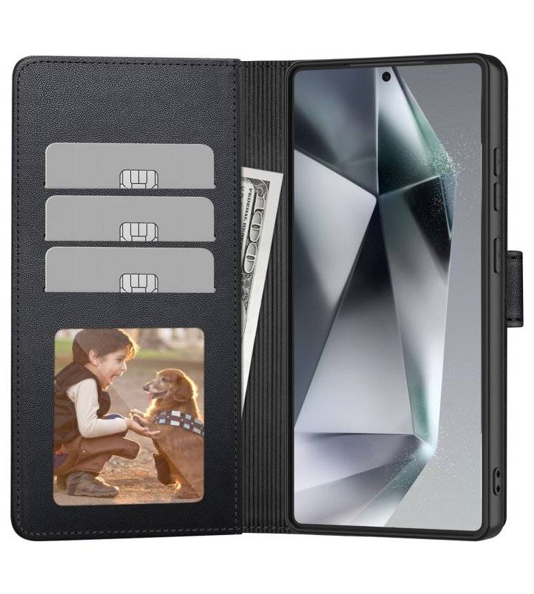 Кожен Калъф с Джобове за Samsung A57, Tech-Protect Wallet Book Case, Черен (2)