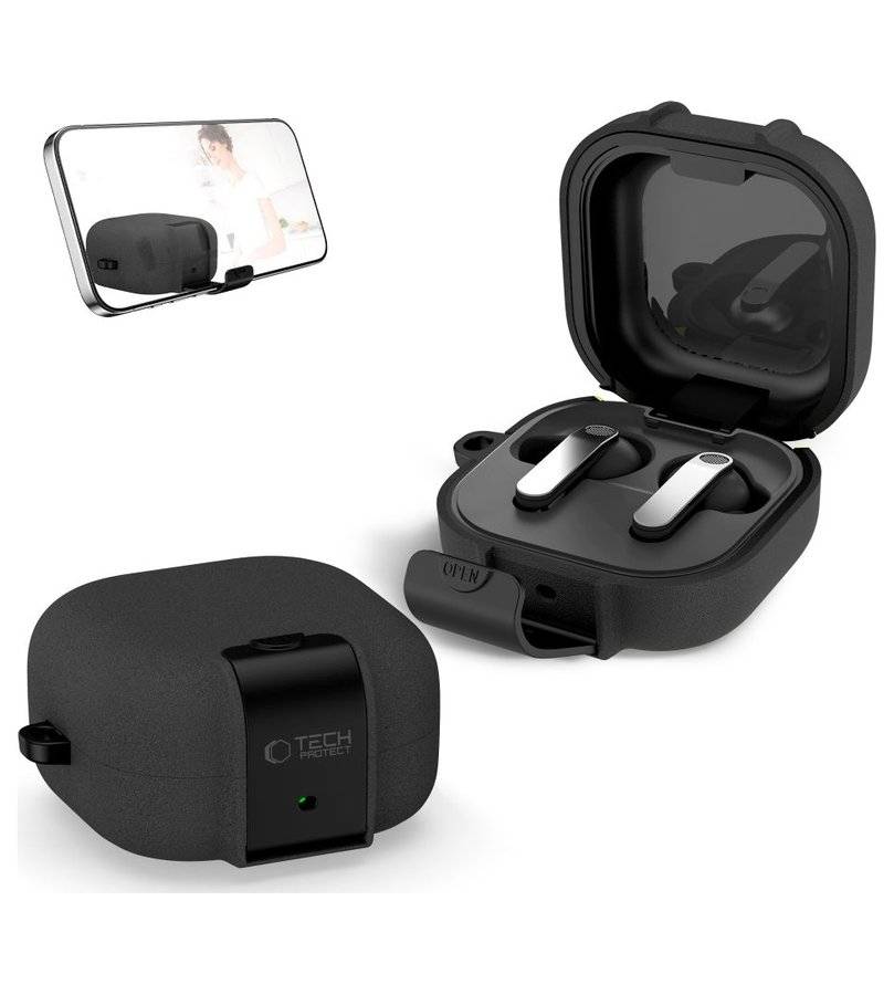 Силиконов Калъф за Samsung Galaxy Buds 4 Pro/ 4, Tech-Protect Slim Hook Case, Черен (3)