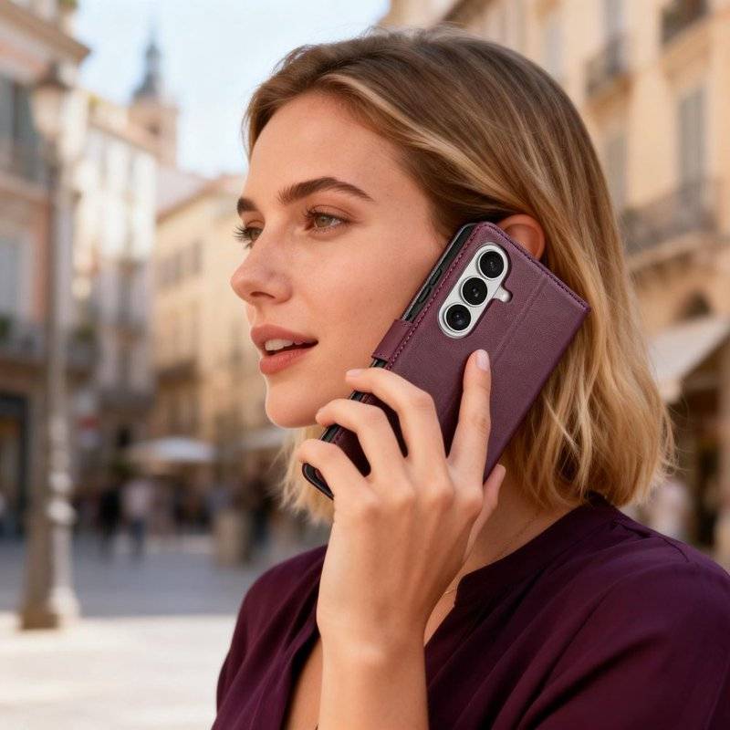 Кожен Калъф с Джобове за Samsung S26, Tech-Protect Wallet Book Case, Бордо (5)