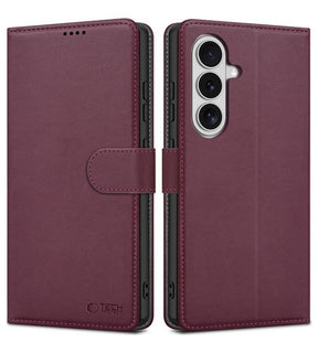 Кожен Калъф с Джобове за Samsung S26, Tech-Protect Wallet Book Case, Бордо