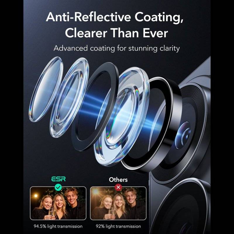 Протектор за Камерата на Samsung S26 Ultra, ESR Armorite Camera Ring Glass, Черен (5)