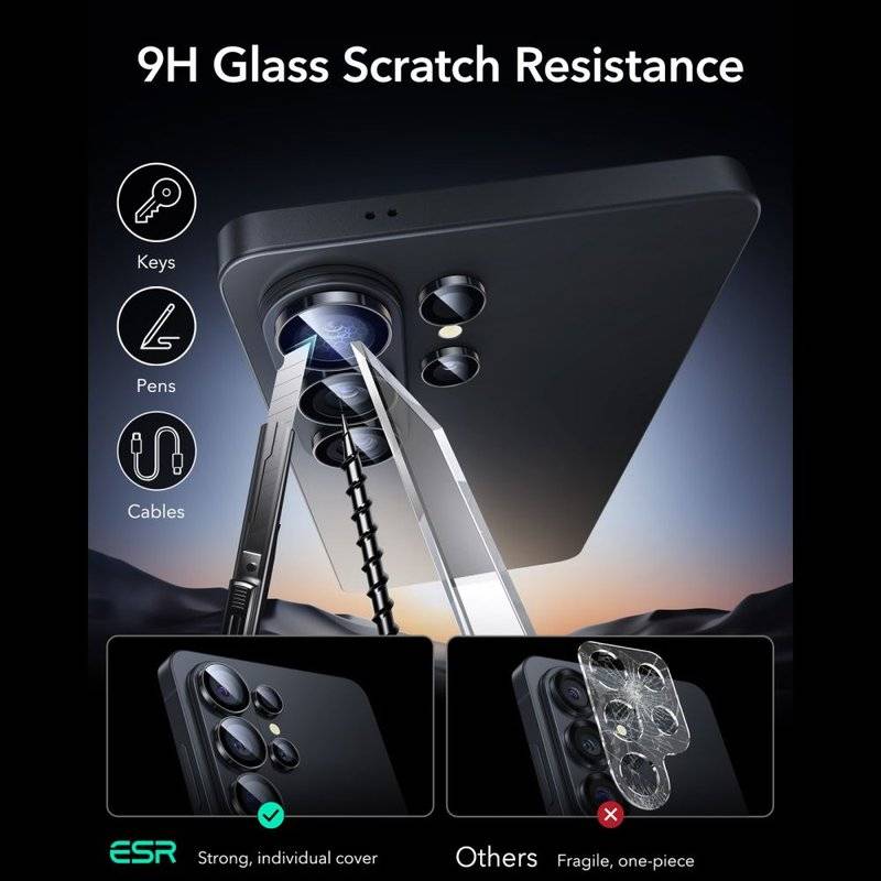 Протектор за Камерата на Samsung S26 Ultra, ESR Armorite Camera Ring Glass, Черен (6)