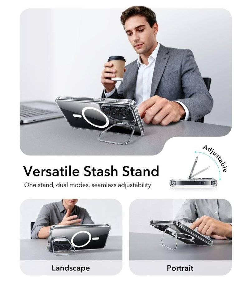 Magsafe Калъф за Samsung S26, ESR Classic Hybrid Kickstand Magnetic Case, Прозрачен (4)