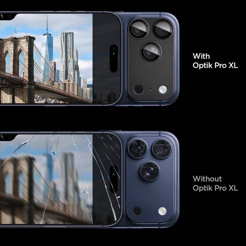 Протектор за Камерата на iPhone 17 Pro Max, Spigen EZ Fit Optik Pro XL Glass tR, Черен (7)
