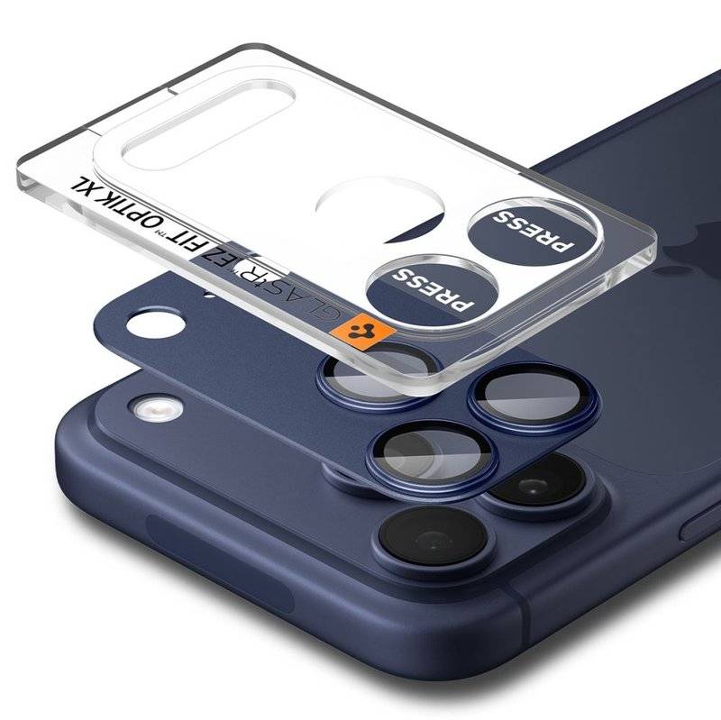 Протектор за Камерата на iPhone 17 Pro, Spigen EZ Fit Optik Pro XL Glass tR, Син (4)