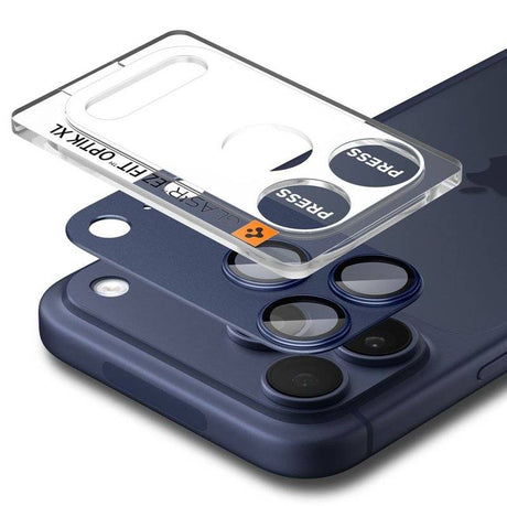 Протектор за Камерата на iPhone 17 Pro, Spigen EZ Fit Optik Pro XL Glass tR, Син (4)
