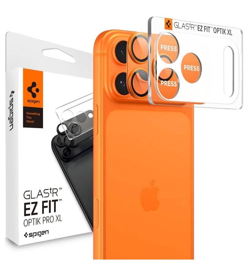 Протектор за Камерата на iPhone 17 Pro Max, Spigen EZ Fit Optik Pro XL Glass tR, Оранжев