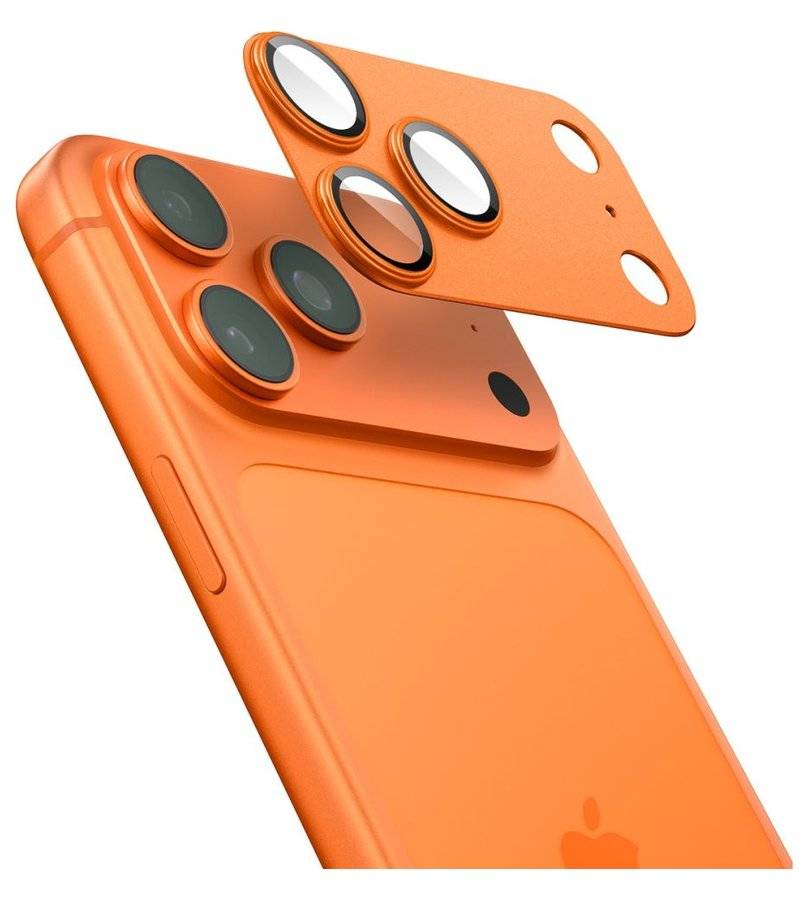 Протектор за Камерата на iPhone 17 Pro Max, Spigen EZ Fit Optik Pro XL Glass tR, Оранжев (4)
