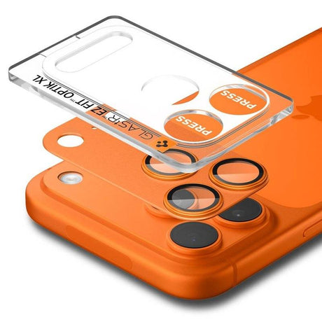 Протектор за Камерата на iPhone 17 Pro Max, Spigen EZ Fit Optik Pro XL Glass tR, Оранжев (3)