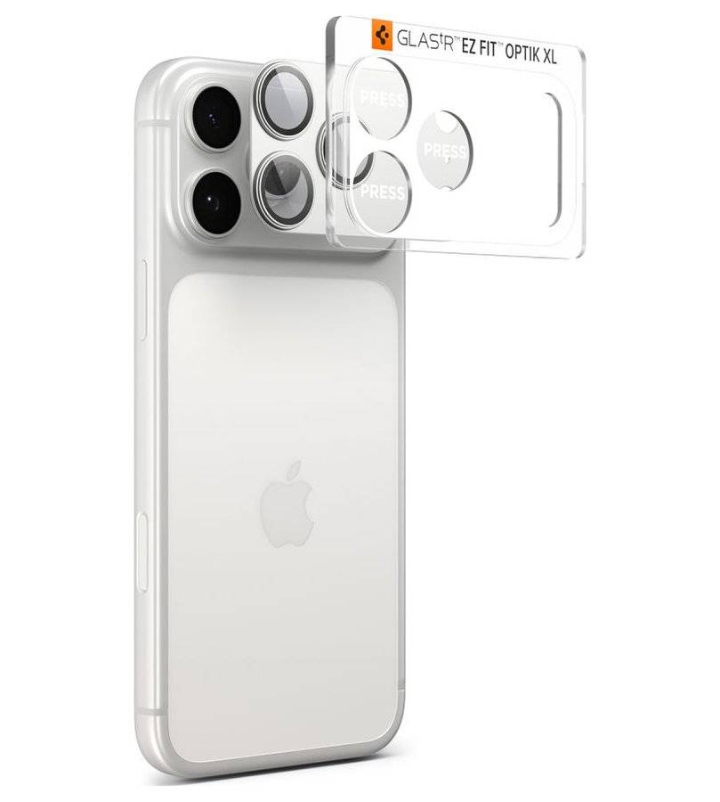 Протектор за Камерата на iPhone 17 Pro, Spigen EZ Fit Optik Pro XL Glass tR, Сребрист (3)
