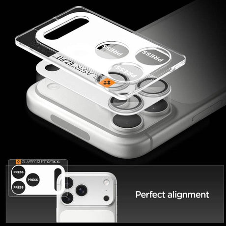 Протектор за Камерата на iPhone 17 Pro, Spigen EZ Fit Optik Pro XL Glass tR, Сребрист (5)