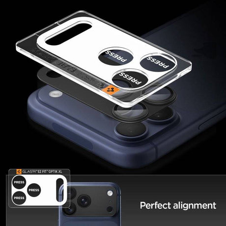 Протектор за Камерата на iPhone 17 Pro, Spigen EZ Fit Optik Pro XL Glass tR, Черен (6)