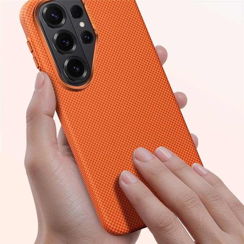 Magsafe Калъф за Samsung S26 Ultra, Carbon Desigh Case, Оранжев (6)