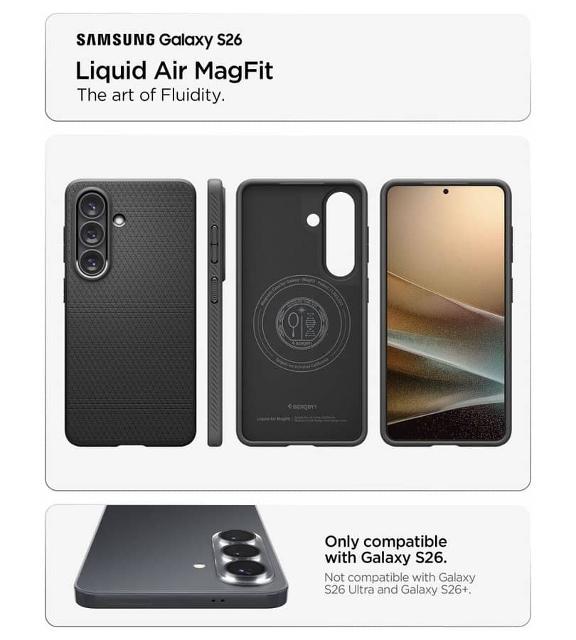 Magsafe Калъф за Samsung S26, Spigen Liquid Air Mag Fit Matte Black Case, Черен (9)