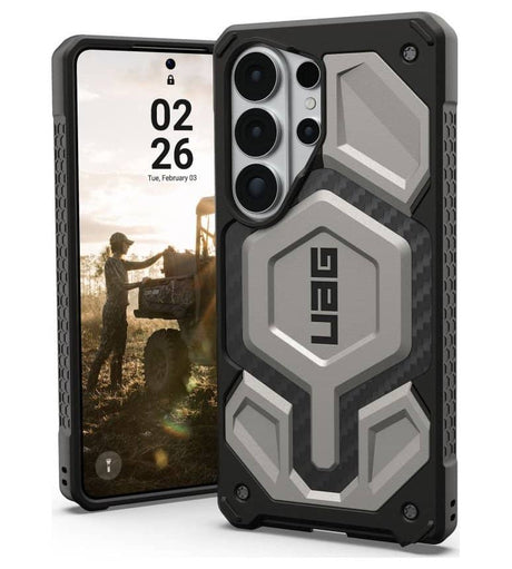 MagSafe Противоударен Калъф за Samsung S26 Ultra, UAG Monarch Pro Carbon Fiber Case Tiatanium, Сив (4)