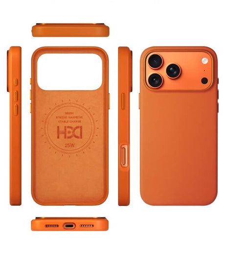 Magsafe Калъф за iPhone 17 Pro, HDD Diving Leather Mag Case, Оранжев (2)