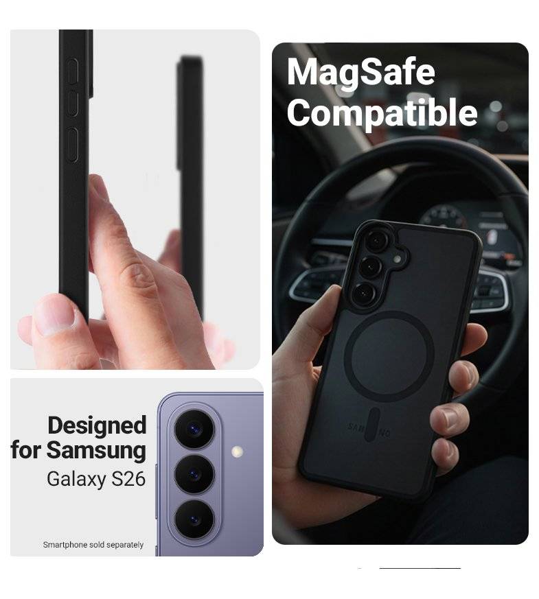 Magsafe Калъф за Samsung S26, Crong Hybrid Matte Magnetic Case, Лилав (3)