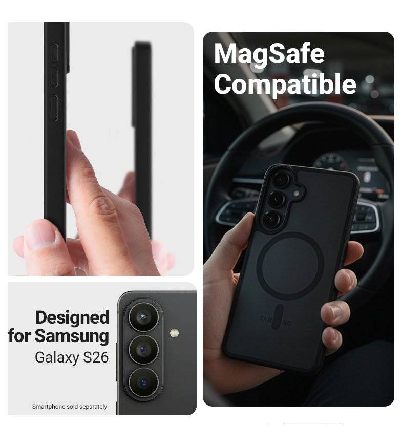Magsafe Калъф за Samsung S26, Crong Hybrid Matte Magnetic Case, Син (3)