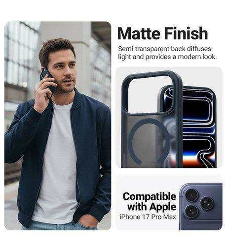 Magsafe Калъф за iPhone 17 Pro Max, Crong Hybrid Matte Magnetic Case, Тъмно син (3)
