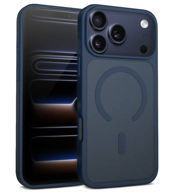 Magsafe Калъф за iPhone 17 Pro, Crong Hybrid Matte Magnetic Case, Тъмно син