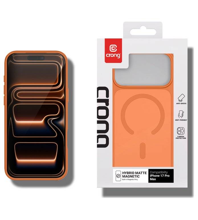 Magsafe Калъф за iPhone 17 Pro Max, Crong Hybrid Matte Magnetic Case, Оранжев (4)