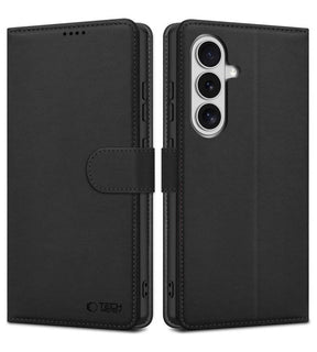 Кожен Калъф с Джобове за Samsung S26 Plus, Tech-Protect Wallet Book Case, Черен