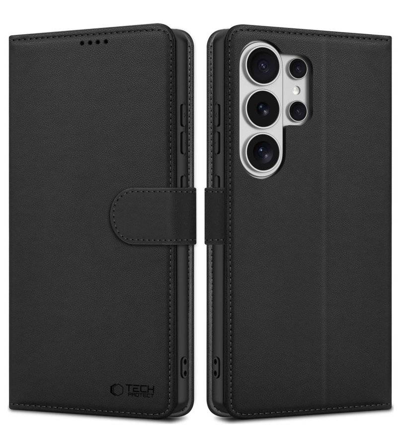 Кожен Калъф с Джобове за Samsung S26 Ultra, Tech-Protect Wallet Book Case, Черен