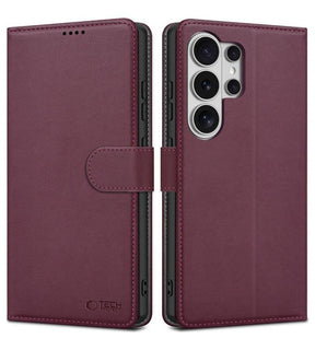 Кожен Калъф с Джобове за Samsung S26 Ultra, Tech-Protect Wallet Book Case, Бордо