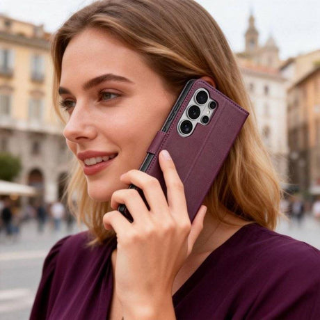 Кожен Калъф с Джобове за Samsung S26 Ultra, Tech-Protect Wallet Book Case, Бордо (5)