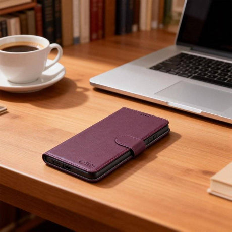 Кожен Калъф с Джобове за Samsung S26 Ultra, Tech-Protect Wallet Book Case, Бордо (4)