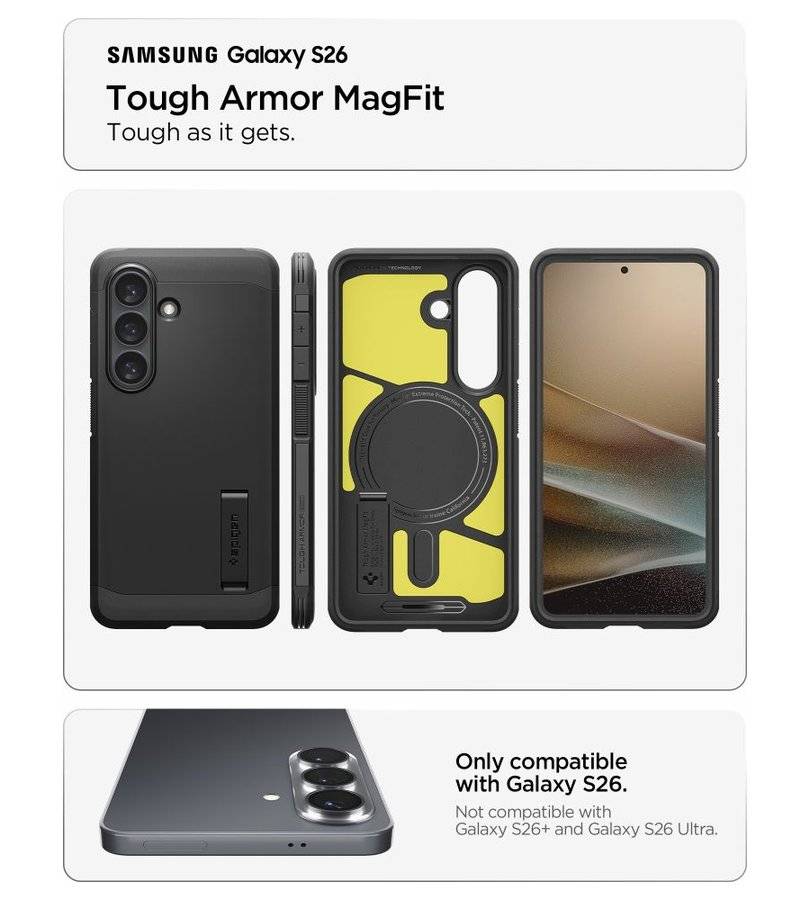 Magsafe Противоударен Калъф за Samsung S26 Plus, Spigen Tough Armor Case, Черен (8)