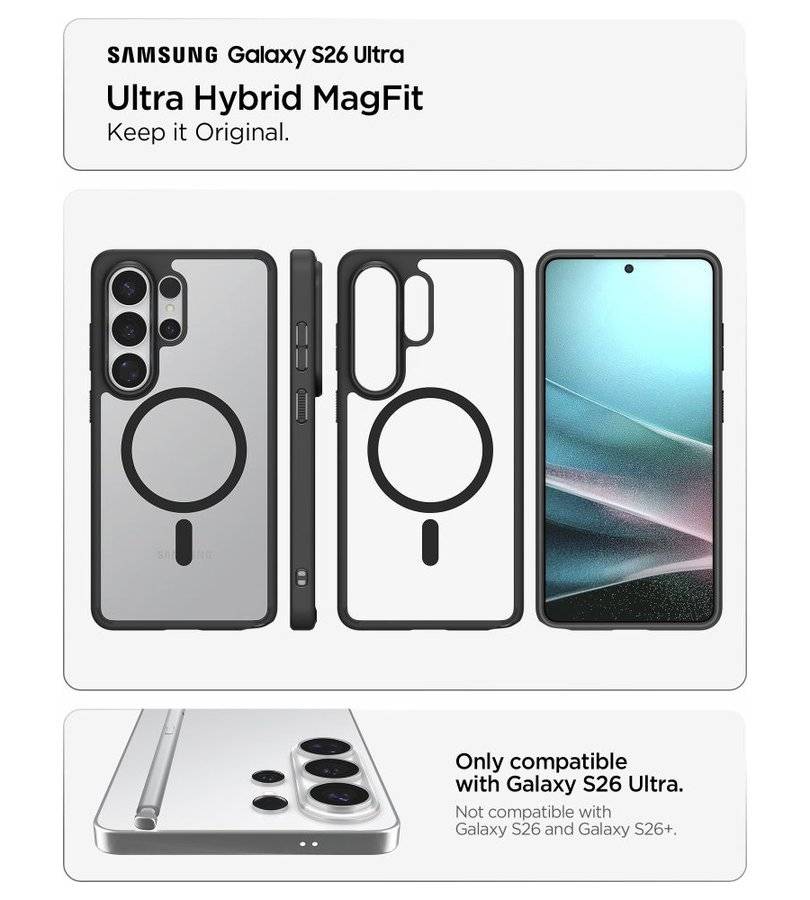 Magsafe Калъф за Samsung S26 Ultra, Spigen Ultra Hybrid Case, Черен (7)