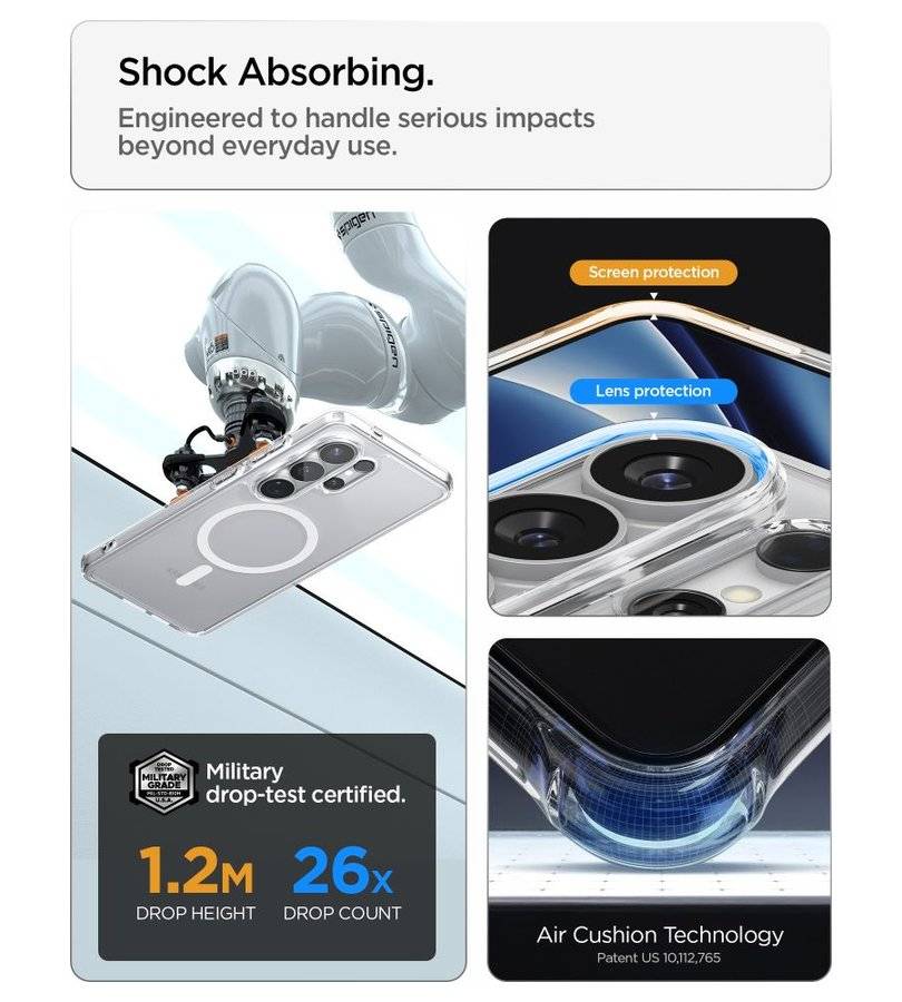 Magsafe Калъф за Samsung S26 Ultra, Spigen Ultra Hybrid White Case, Прозрачен (11)