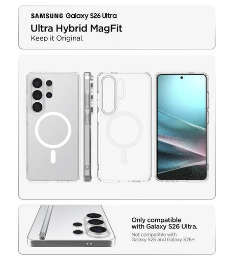 Magsafe Калъф за Samsung S26 Ultra, Spigen Ultra Hybrid White Case, Прозрачен (7)
